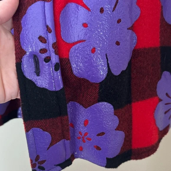 Moschino Couture ! Milano Red and Black Plaid Jacket W/Purple Floral Design XL - Picture 4 of 16